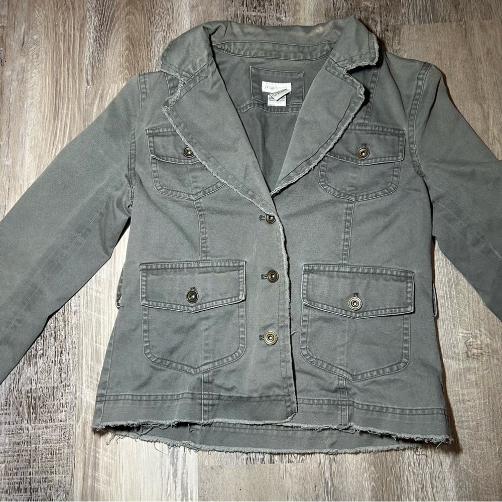 Maurices Distressed Charcoal Denim Button Up Jacket Small - Picture 2 of 10